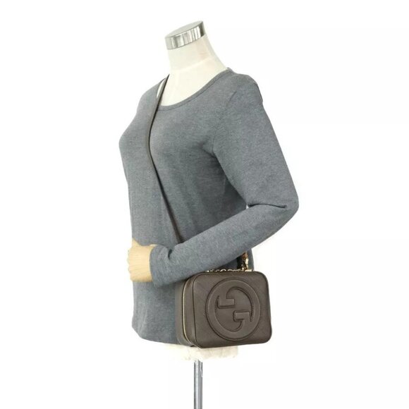 Auth GUCCI Handbag Shoulder Bag Khaki Brown Leather/Goldtone - 90062i - Picture 14 of 16